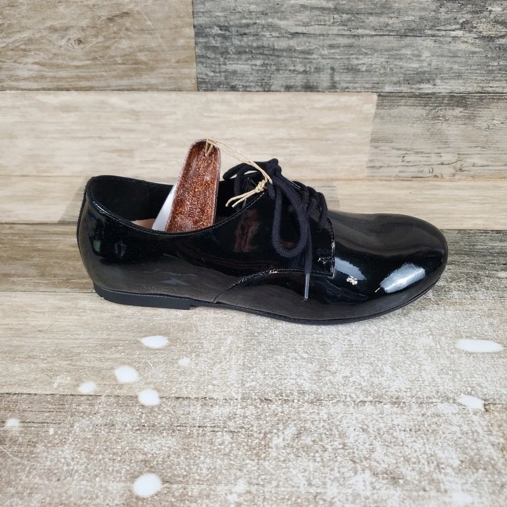 Birkenstock Saunders Womens Shoes Sz 6 Narrow Black Patent Leather Lace Up